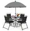 Set of 6 Patio Furniture Set Garden Coffee Table and 4 Folding Chair w/ Umbrella