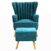 Tiffany Blue Linen Armchair Wing Back Cocktail Accent Chair with Footstool Sofa