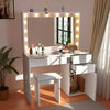 LED Mirror Dressing Table Visual Desktop Vanity Table Desk Stool Set w/ Drawers