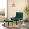Velvet Upholstered Single Sofa Leisure Lounger Bedroom Accent Chair with Ottoman
