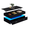 LED COFFEE TABLE WITH LIFT TOP AND STORAGE DRAWERS LIVING ROOM FURNITURE BLACK