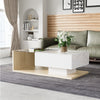 LED Wooden Glass Coffee Table with Drawer Storage for Living Room, White+Natural