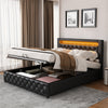4ft6 Double Gas Lift Ottoman Storage Bed Frame w/ LED Lights Faux Leather Black