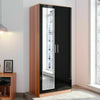 High Gloss 2 Doors Mirror Walunt Wardrobe Storage Hanging Rail Bedroom Furniture