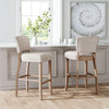 Set of 2 Linen Farbic Breakfast Kitchen Bar Stool Counter Chairs Wooden Legs