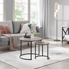 Grey Nesting Coffee Tables Set | Modern Round Tables Space Saving Metal Frame