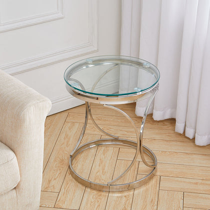 Modern Clear Glass Coffee Table Round Side End Table Desk with Chrome Stand Base