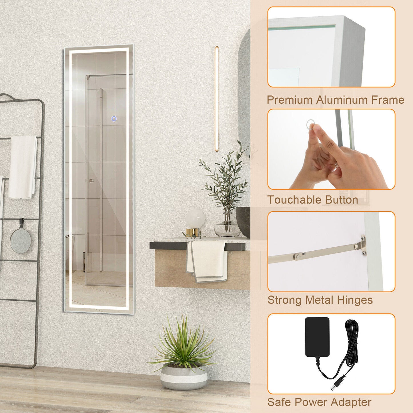 Full Length Mirror Bedroom LED Lighted Full Body Mirror with Lights and Stand