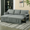 3 Seater Grey Linen Fabric Sofa Bed Pull Out Sofabed with Storage Lounge Chaise