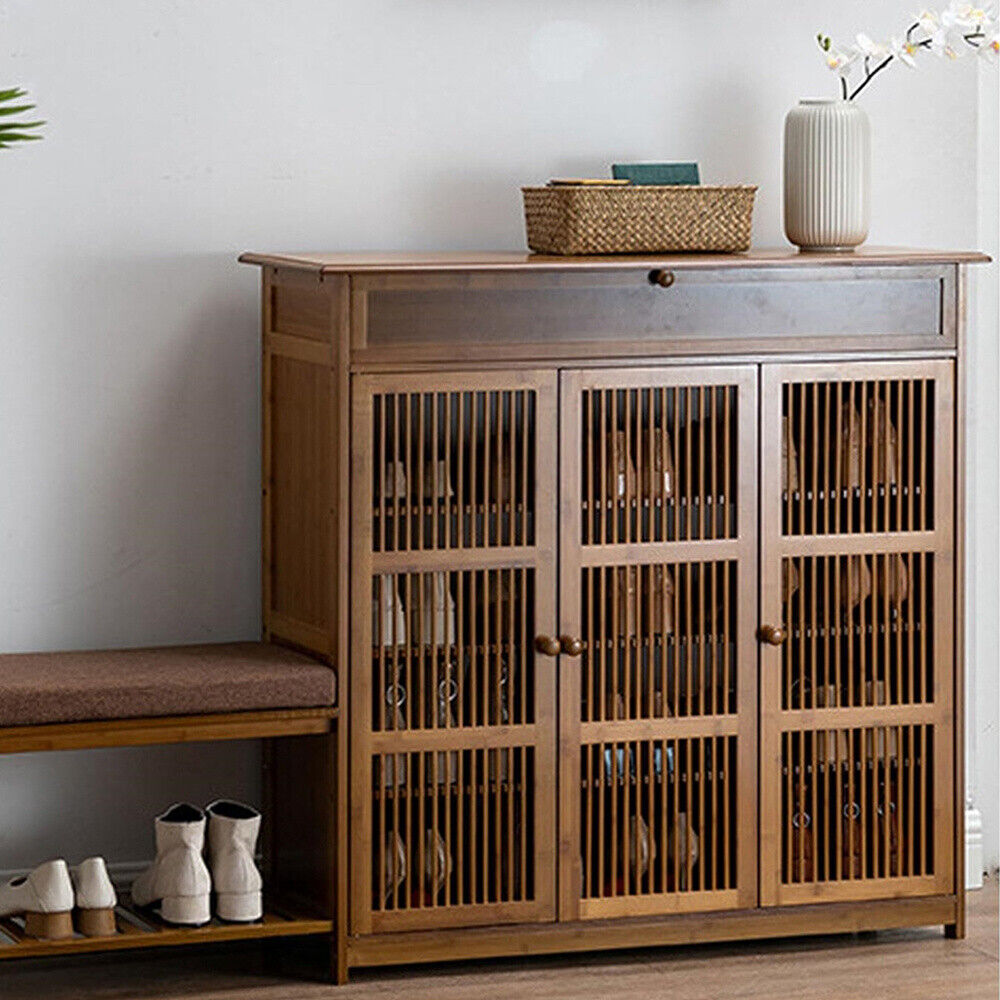 Large Wooden Shoe Cabinet Storage Cupboard Unit Shoe Rack Housekeeping ...