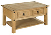 Corona Coffee Table with 2 Drawers & Shelf Solid Mexican Pine Wood Living Room