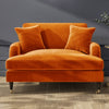 Orange Velvet Loveseat with Saddle Arms Wood Legs Foam Filled Traditional Style