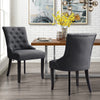Kitchen Dining Room Chairs Grey Linen Padded Seat Buttoned High Back Wood Legs
