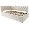 3ft Single Velvet Daybed with Trundle Bed, Upholstered Sofa Bed 90x190cm Beige