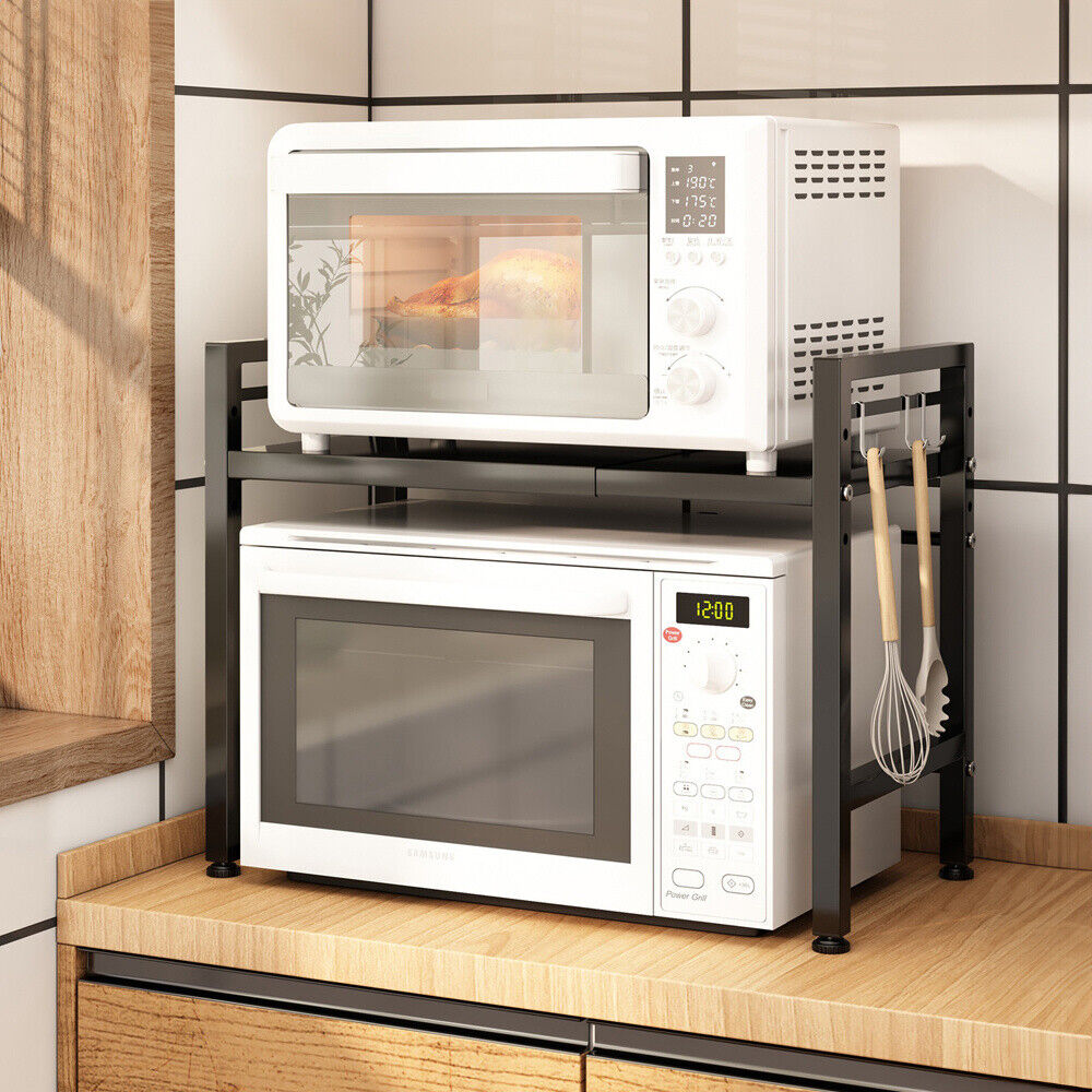 2/3Tier Extendable Microwave Oven Rack Stand Storage Holder Kitchen Corner Shelf