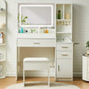 Dressing Table Set Vanity Desk with LED Light Mirror Stool Drawers Bedroom White