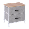 2 Drawers Side Table with Fabric Drawer Wood Tabletop Storage Bedside Table Grey