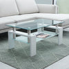 Rectangle Glass Coffee Table Modern Living Room Furniture Shelf White Black Wood
