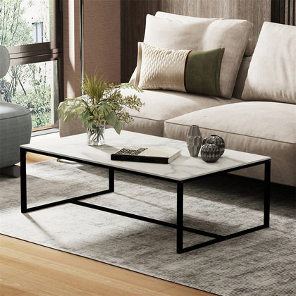 Marble Coffee Table Side End Table Home Office SHop Furniture Solid Metal Frame