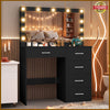 Dressing Table with 5 Drawers and 11 LED Lights Hollywood Mirror Makeup Desk