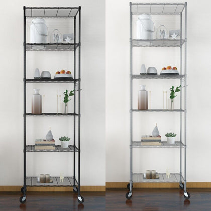 6 Tier Shelving Unit Metal Storage Rack Kitchen Bathroom & Garage Standing Shelf