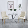 2pcs Beige Fabric Dining Chairs Button-Tufted Upholstered Armchairs with Rivets
