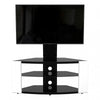 Curved Glass TV Stand for Up To 65" Gloss, Open Storage, White with Black Glass