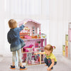Wooden Dolls House Large 3-Storey Dollhouse with Simulated Rooms DIY Playhouse