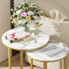 2Pcs Marble Side Table Nesting Coffee Tables Corner Cabin Bedroom White & Gold