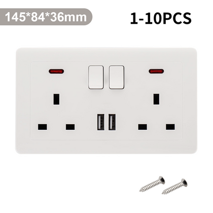 10x Double Wall Plug Socket 2 Gang 13A w/ 2 Charger USB Ports Outlets Flat Plate