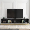 TV Unit I 200cm Wide Cabinet I Black Fluted Doors I Gold Base I Modern Style