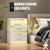 Bedside Table with Charging Station & Led Lights, Bedside Cabinet with 3 Drawers