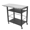 Foldable Stainless Pizza Oven Table Three-Shelf Garden Food Trolley Grill Cart