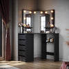 Corner Dressing Table Makeup Desk with LED Lights 3 Angle Mirror 5 Drawers Black