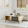 Wooden Coffee Table with Open Storage& Rattan Drawer Desk Living Room Tea table