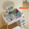 Dressing Table LED Round Mirror Vanity Glass Top Make up Desk Stool Cabinet Set
