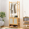 Bamboo Clothes Rails Garment Hanging Rack Display Stand w/3Tiers Storage Shelves