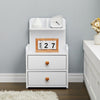 White Tall Cabinet Bedside Table Storage Narrow Chest of 2Drawer&Shelves Storage