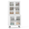 Kitchen White 178 cm Tall Cupboard Pantry Cabinet w/4 Transparent Doors