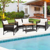 4 Pieces Outdoor Patio Furniture Set PE Rattan Patio Conversation Set w/Cushions