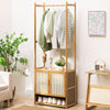 Bamboo Clothes Rails Garment Hanging Rack Display Stand w/3Tiers Storage Shelves