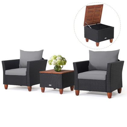 3 PCS Outdoor Wicker Bistro Set Garden Patio Rattan Sofa Set w/Cushion