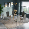 Rectangular Dinner Table Kitchen Dining Room Table Glass Top + Wood Effect Legs