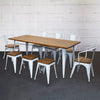 Style Dining Sets Rectangular Table & Chairs White Metal Wood Restaurant