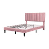 Double Bed Frame, Upholstered Platform Bed with Channel Tufted Headboard, Pink