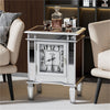 FATIVO Silver Mirrored End Table with Clock Glass Accent Side Table Cabinet Home