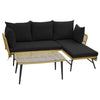 3Pcs Outdoor Wicker Furniture Set L-Shaped Patio Sofa Table Set Metal Frame Dark
