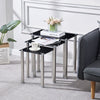 3pcs Black Tempered Glass Nested Tables Side End Tables Stainless Steel Tubes