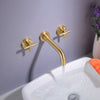 Bathroom Brass 2 Handles Wall Mounted Swivel Spout Sink Faucet Basin Mixer Taps