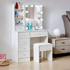 White Dressing Table MDF Makeup Desk Dresser with Slide Mirror 6 Drawers Stool